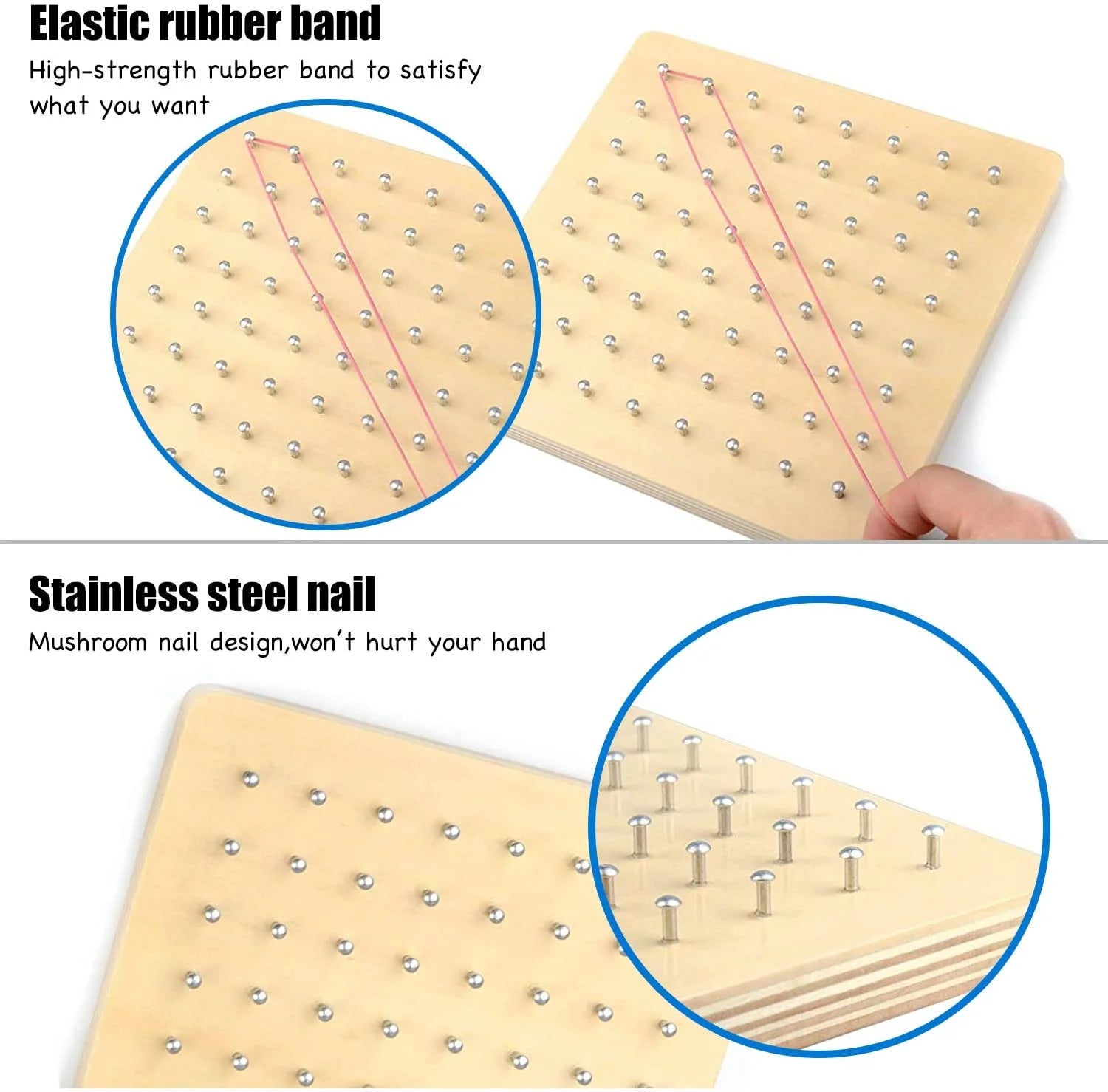 Stem Geo Board – 8X8 Math Manipulative for Kids Ages 3+ with Pattern Cards & Rubber Bands