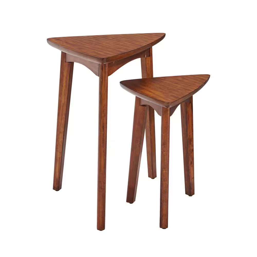 Monterey 24 In. Warm Chestnut Mid-Century Wood Triangular Nesting End Tables (Set of 2)