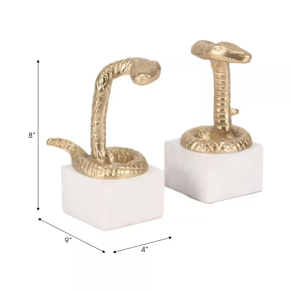8 In. Gold Metal and Marble Novelty Snake Bookends (Set of 2)
