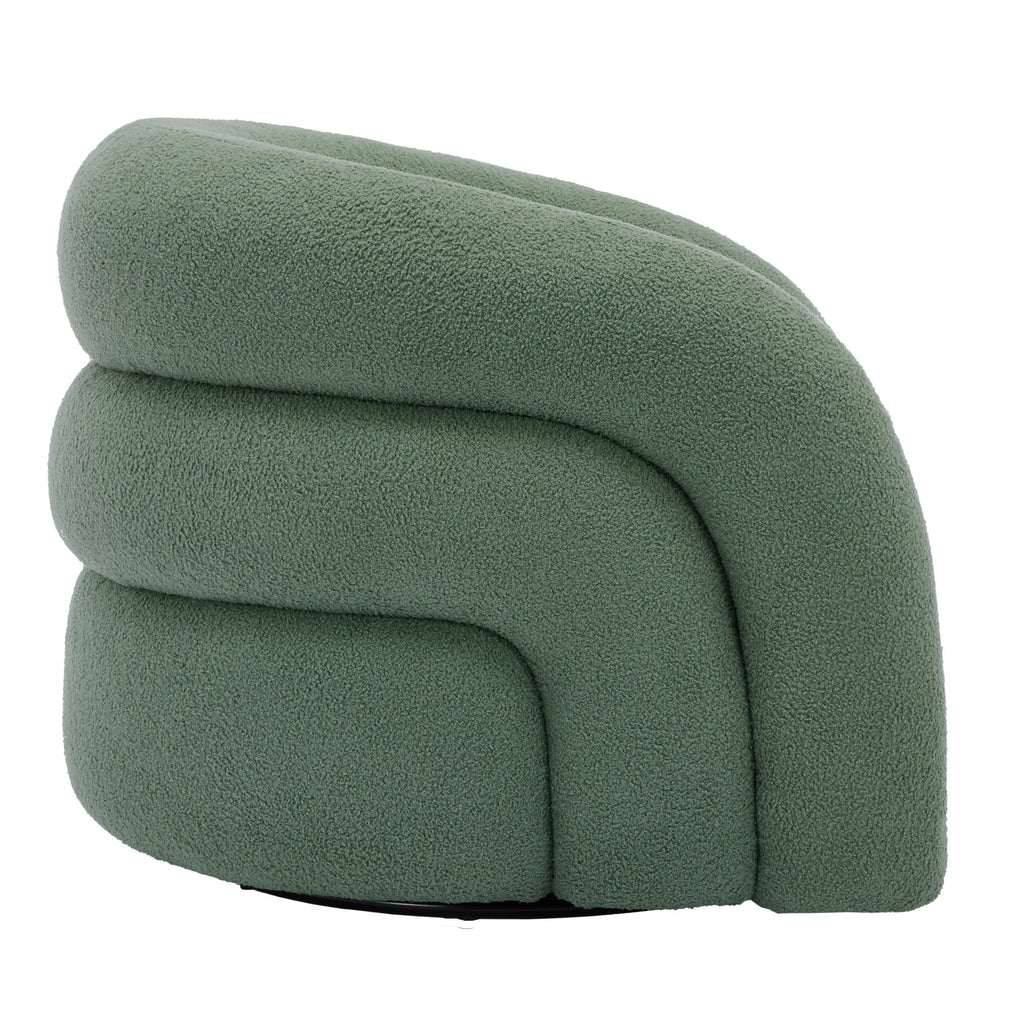360° Swivel Accent Chair for Living Room, Boucle Barrel Armchair Single Sofa Chair Reading Chair, Sage Green