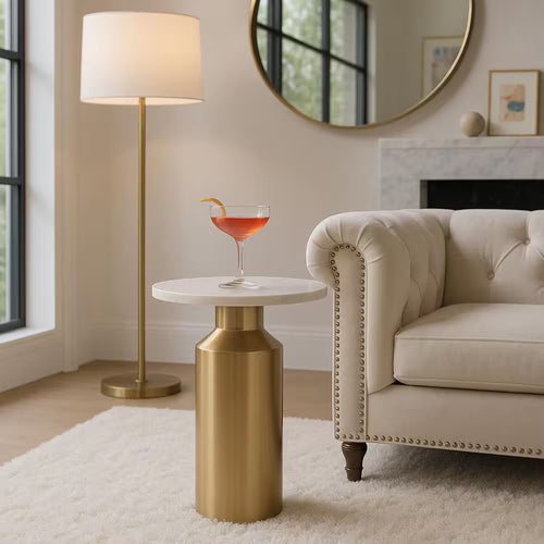 17 In. Gold Circle Marble Accent Table