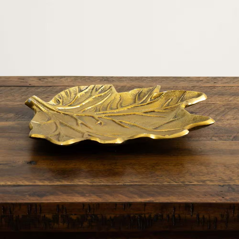 10 In. Gold Tree of Life Leaf Decorative Accent Tray