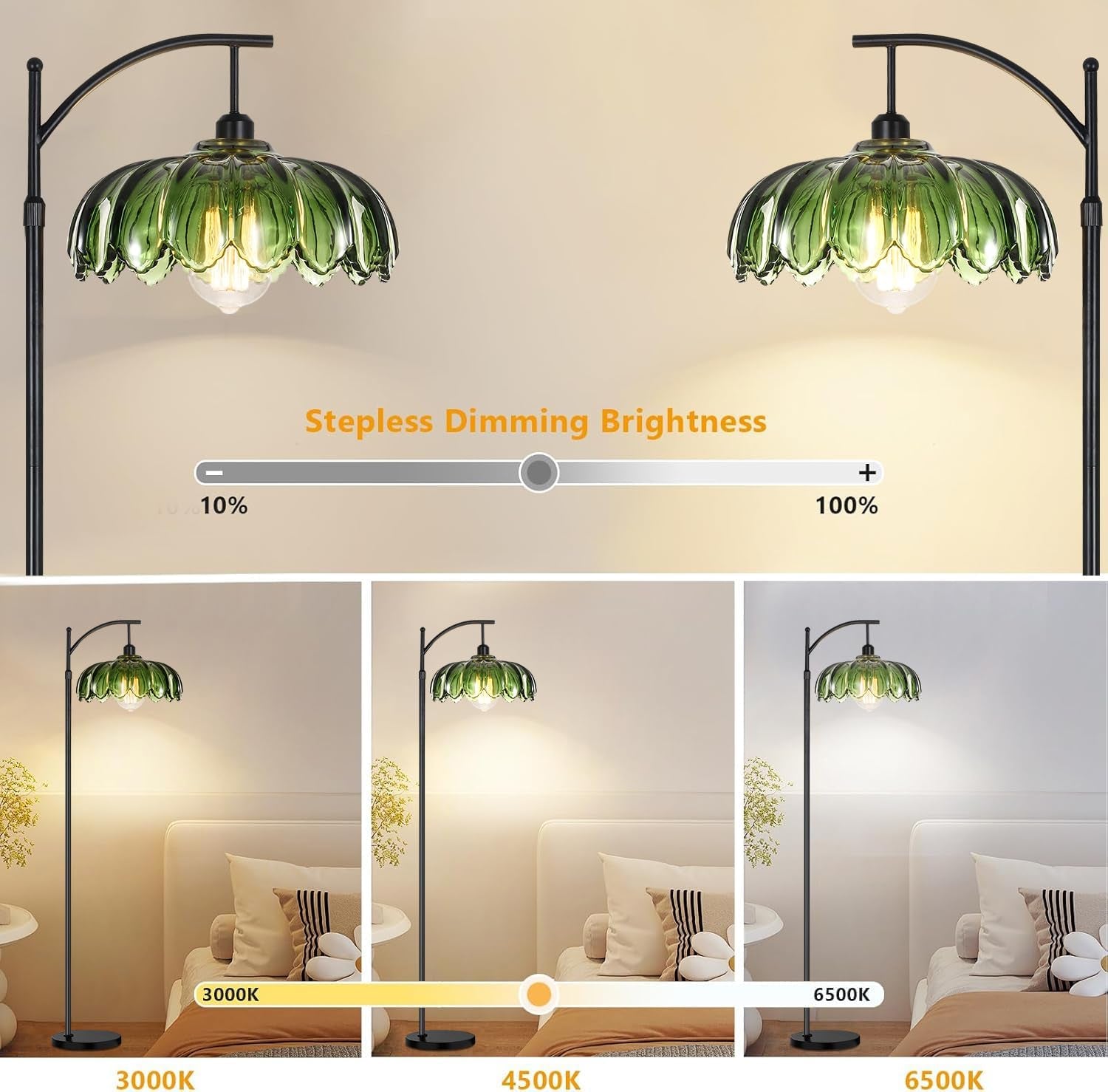 Dimmable Gold Floor Lamp with Remote - Vintage Mid Century Modern Design