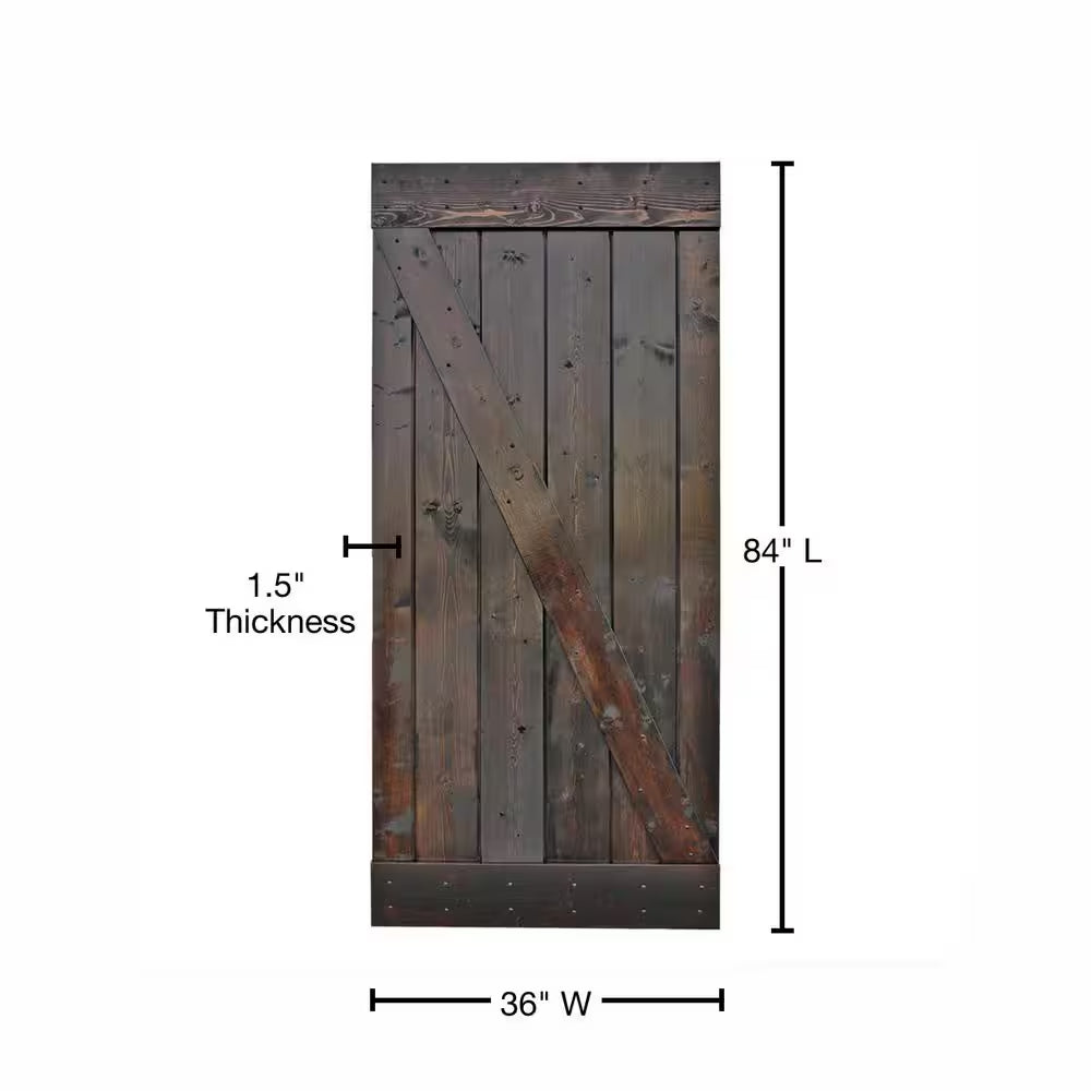 36 In. X 84 In. Dark Coffee Stain Assembly Required Pine Wood Sliding Interior Barn Door Slab