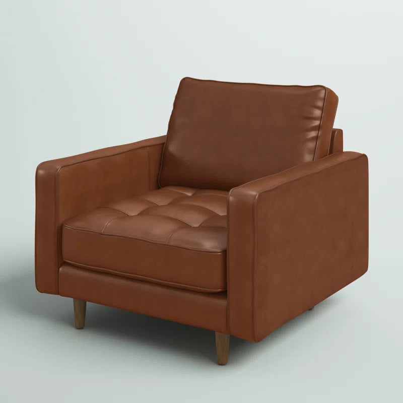 Rumsey 40.5" W Tufted Genuine Top Grain Leather Armchair