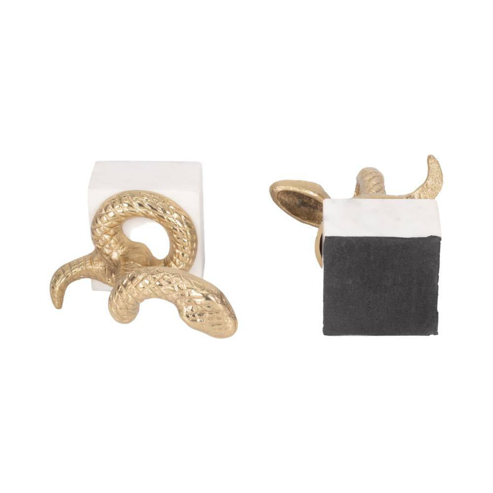 8 In. Gold Metal and Marble Novelty Snake Bookends (Set of 2)