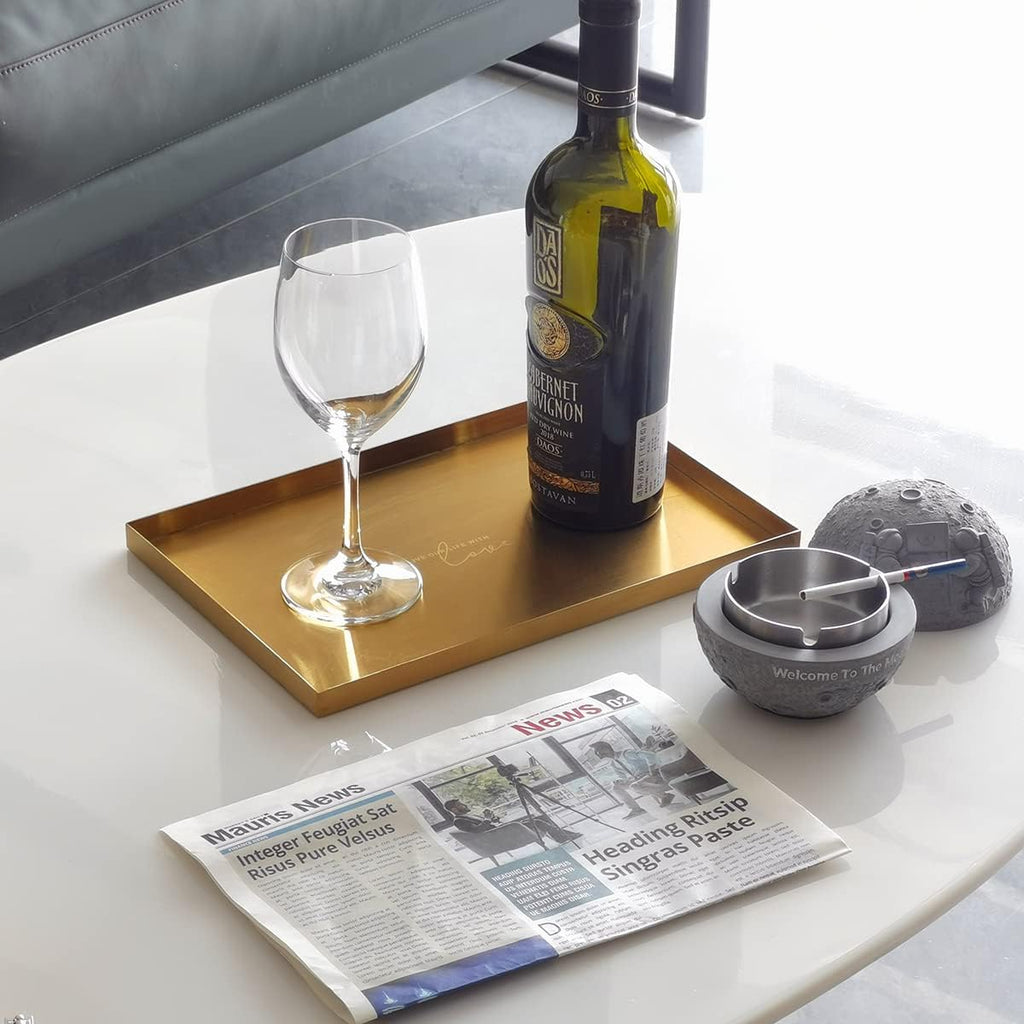 Gold Tray for Bathroom Vanity Brass Decor, Small Candle Holder, Rectangle Soap Dish, Brushed Square Plate, Coffee Table Toilet Back Modern Antique, 8''X12''