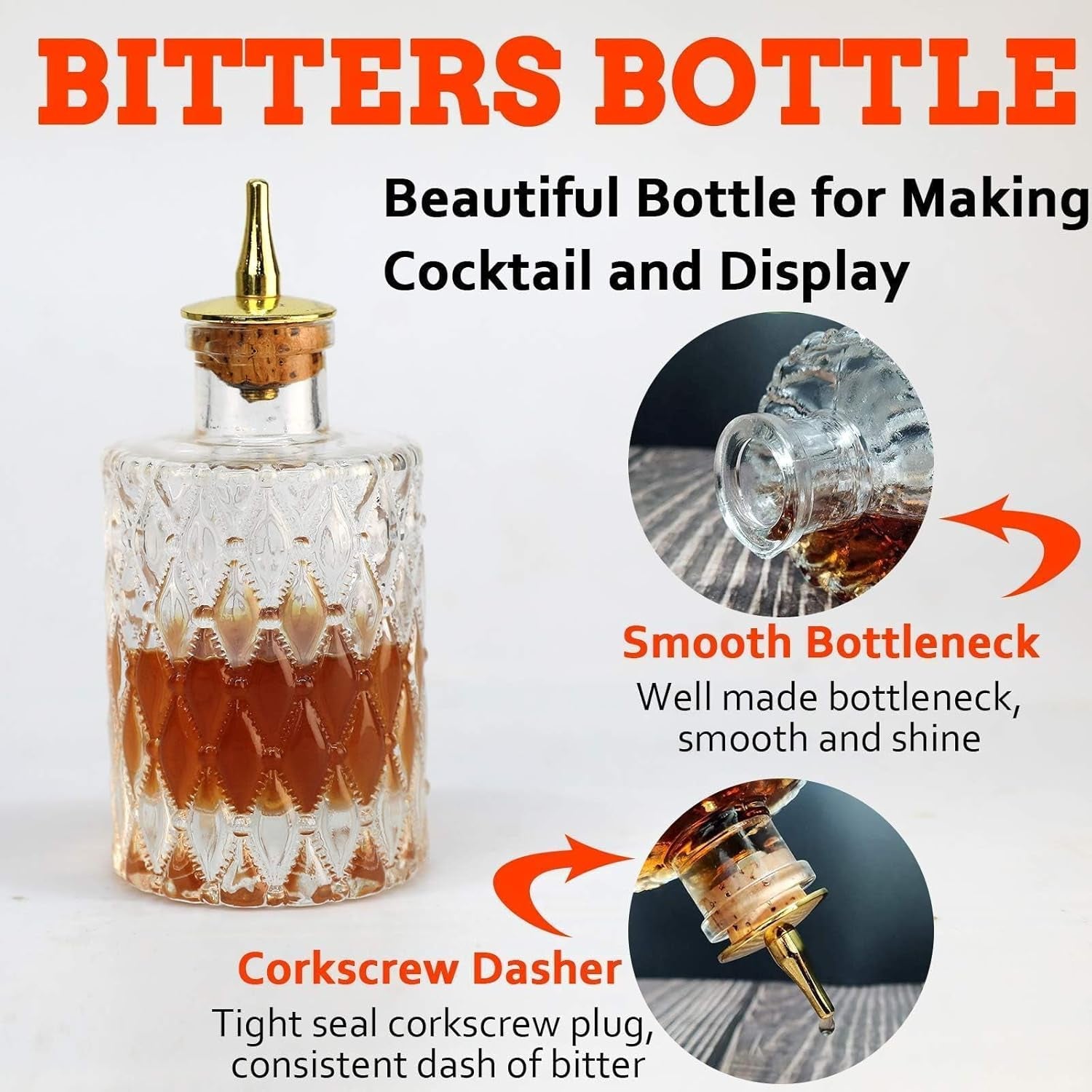 Bitters Bottle Set - Glass Vintage Bottle, Decorative Bottles with Dash Top, Dasher Bottles for Making Cocktail Great for Bartender Home Bar (3 Pack)
