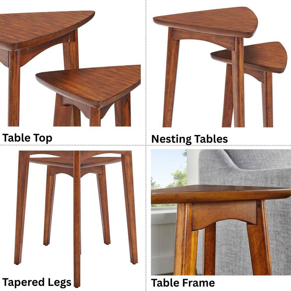 Monterey 24 In. Warm Chestnut Mid-Century Wood Triangular Nesting End Tables (Set of 2)