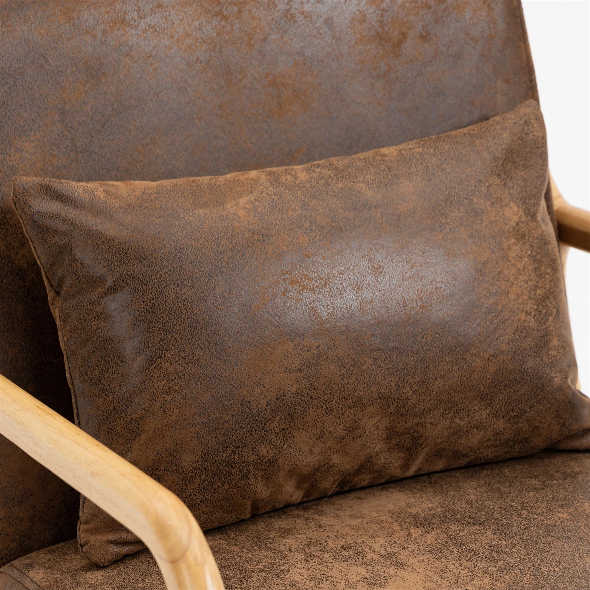 Mid Century Modern Accent Chair W/ Lumbar Pillow for Living Room, Wood Frame, Leather, Brown