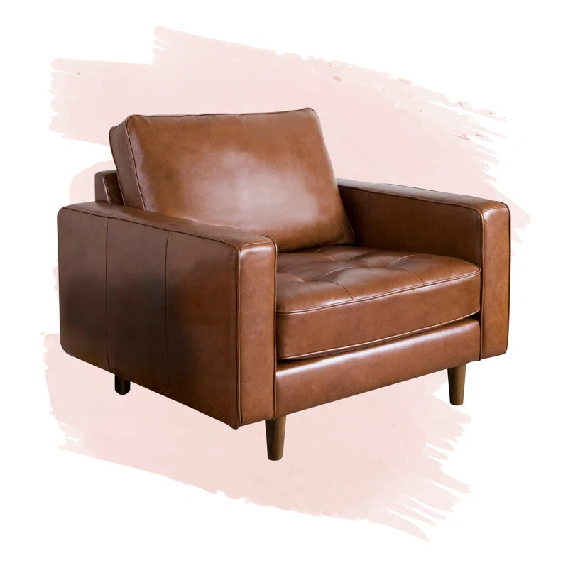 Rumsey 40.5" W Tufted Genuine Top Grain Leather Armchair