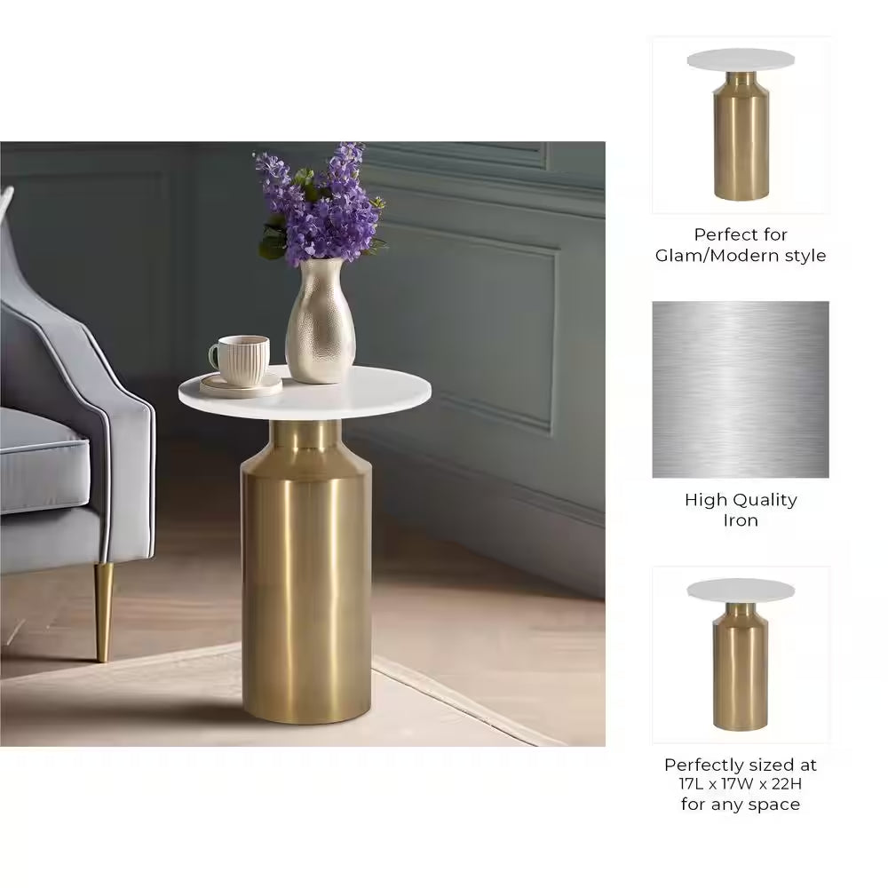17 In. Gold Circle Marble Accent Table
