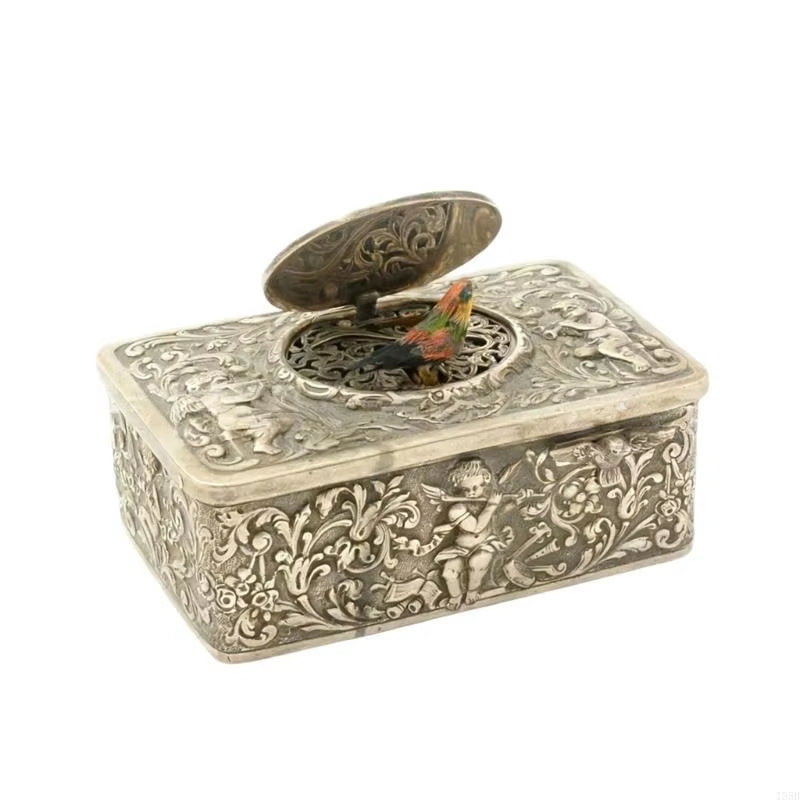 Angel Motifs Alloy Singing Bird Music Box Antique Mechanical Wind up Decoration