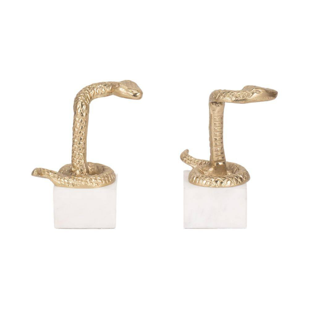 8 In. Gold Metal and Marble Novelty Snake Bookends (Set of 2)