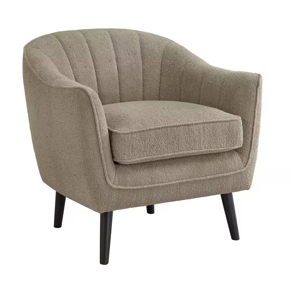 Taupe Mid-Century Modern Channel-Tufted Armchair with Removable Cushion Cover