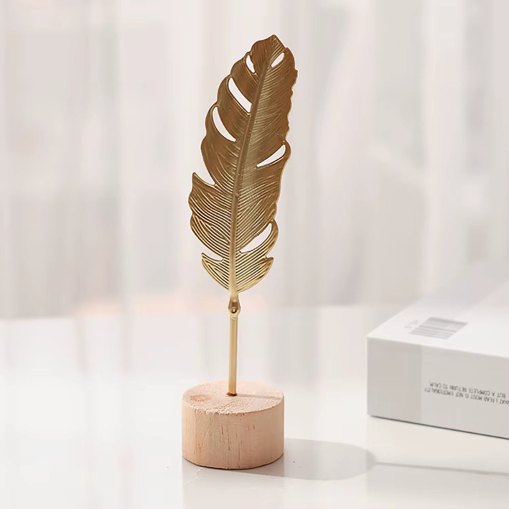 Golden Ginkgo Leaf Feather Metal Model Statue - Desktop Craft Ornament Photo Prop Home Decor Manual Sculpture Home Decoration
