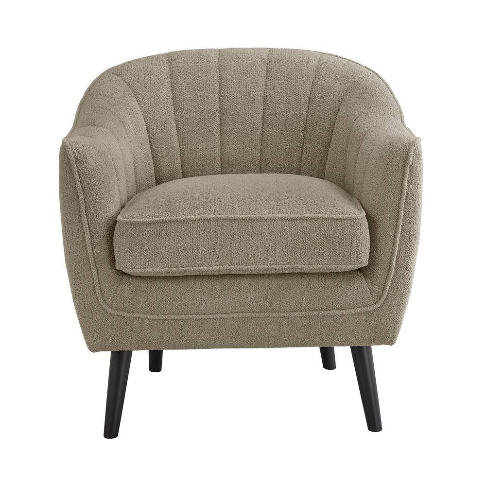 Taupe Mid-Century Modern Channel-Tufted Armchair with Removable Cushion Cover