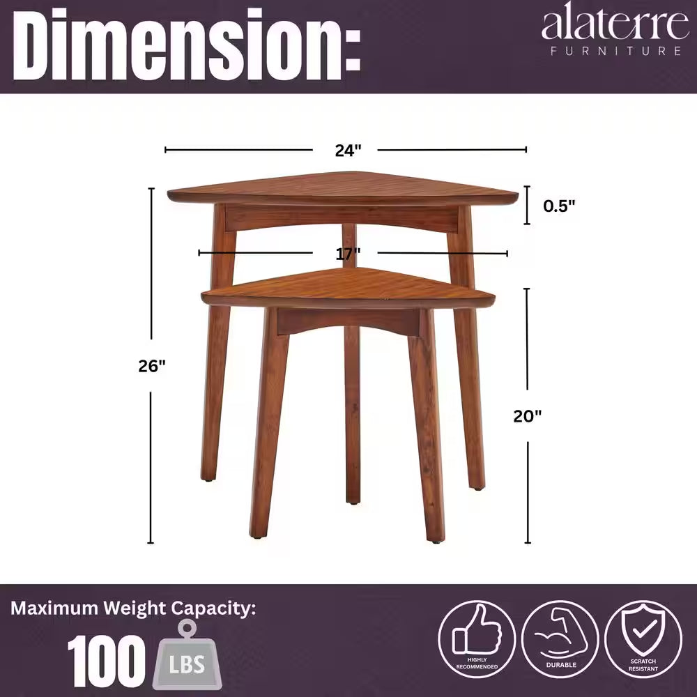Monterey 24 In. Warm Chestnut Mid-Century Wood Triangular Nesting End Tables (Set of 2)