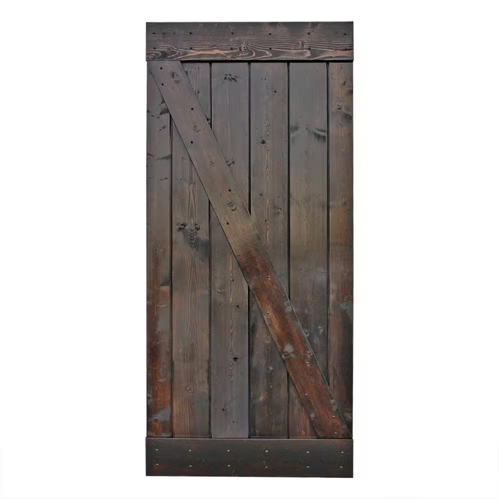 36 In. X 84 In. Dark Coffee Stain Assembly Required Pine Wood Sliding Interior Barn Door Slab