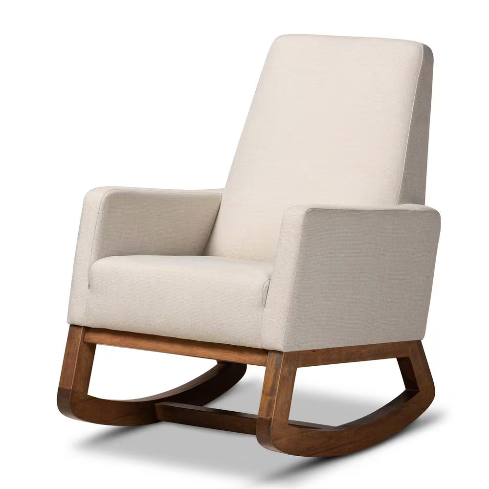 Yashiya Mid-Century Beige Fabric Upholstered Rocking Chair