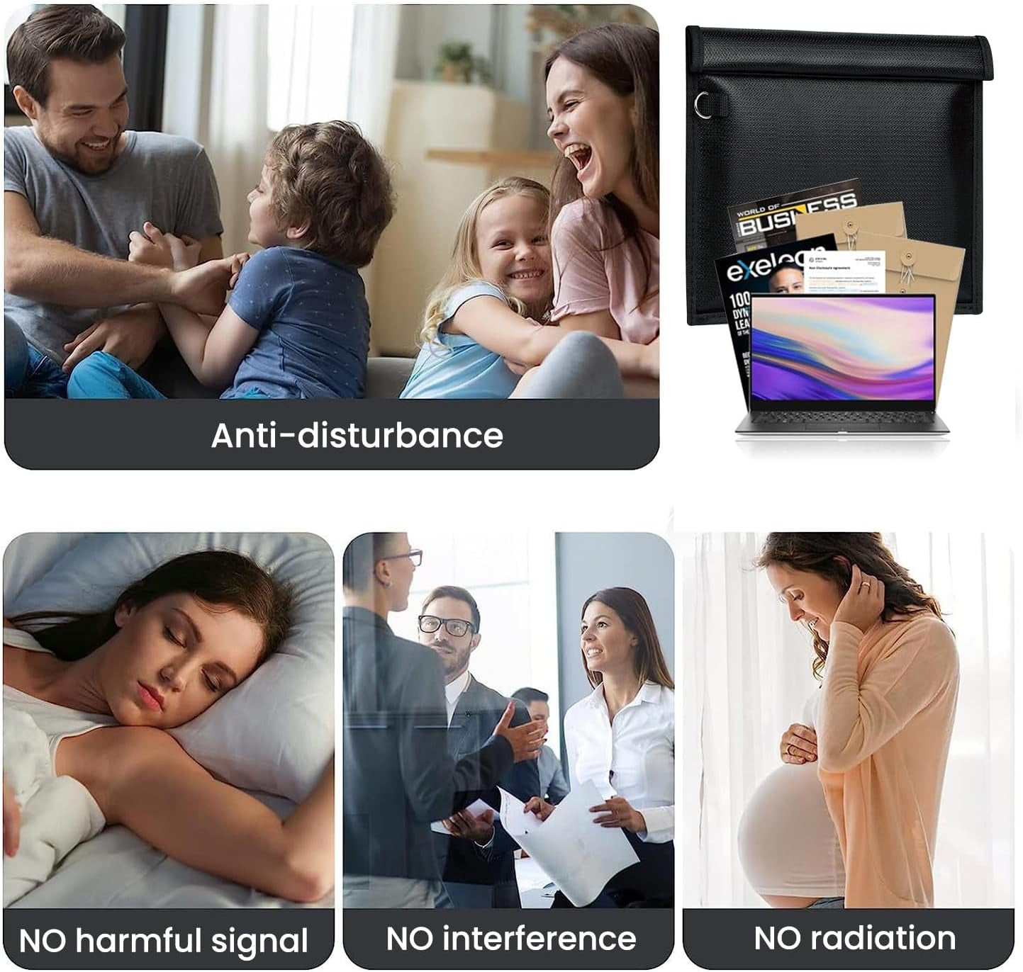 Faraday Bag, Signal Isolation Bag for Phones, Fireproof Shield Pouch, Prevents Hacking,Tracking,And Nfc/Wifi/Bluetooth for Tablets, Phones, Key Fobs (9.8"X11", Black)