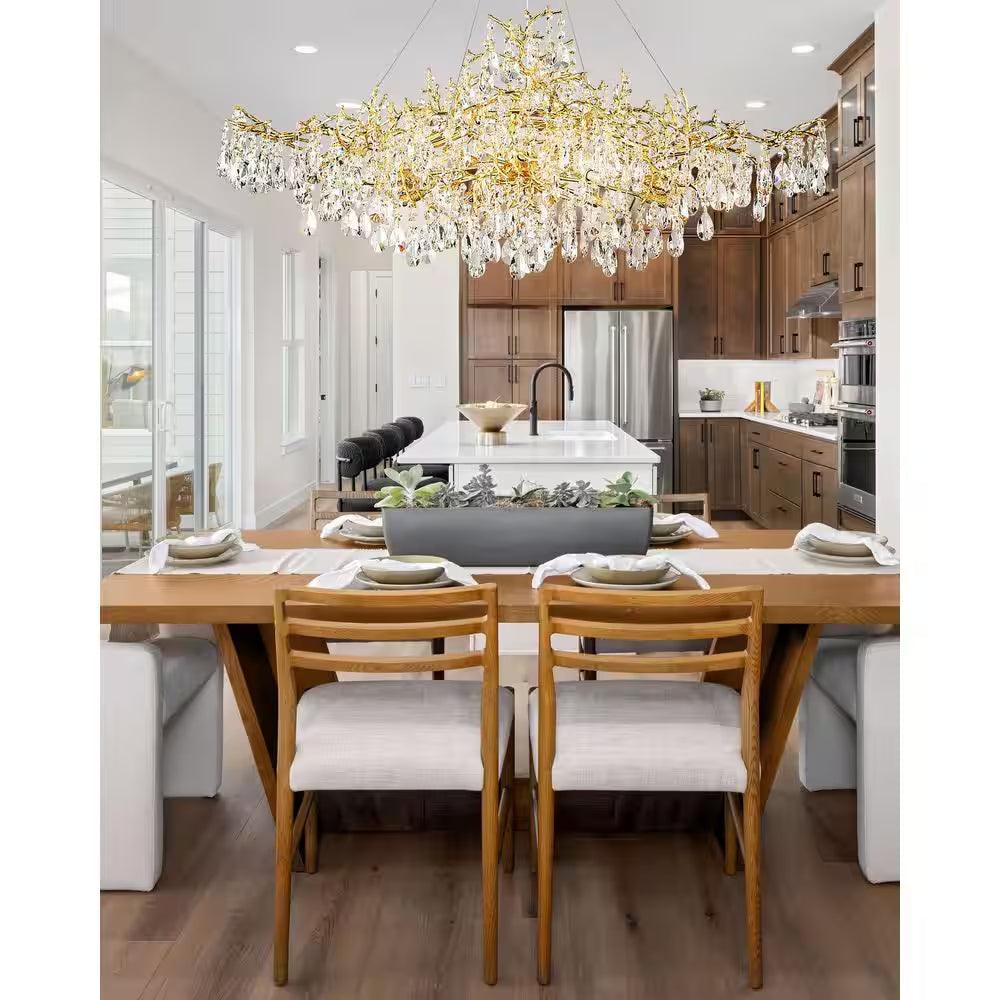 14-Lights Gold Luxury Crystal Linear Chandelier, Modern Tree Branch Chandelier for Dinning Room, Kitchen, Living Room
