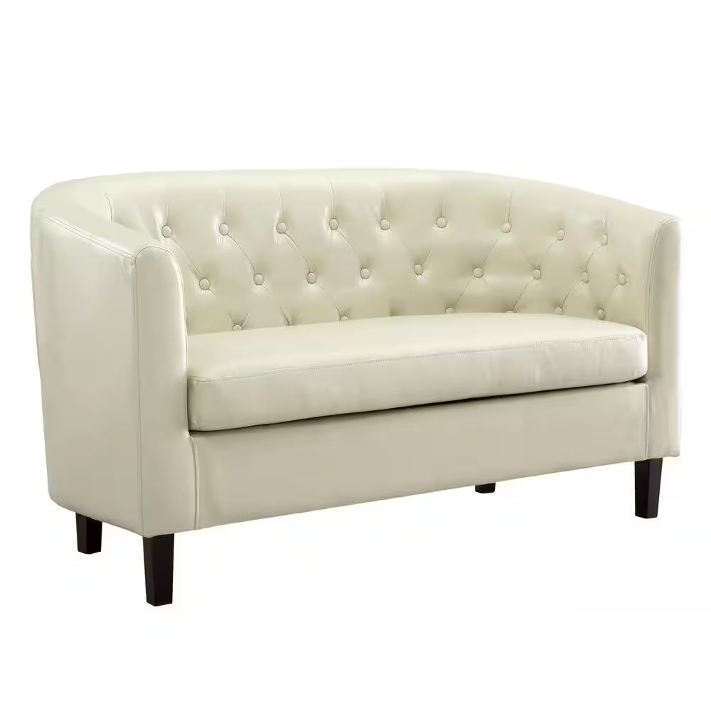 49 In. Midcentury Modern Cream Button Tufted Faux Leather 2-Seat Loveseat