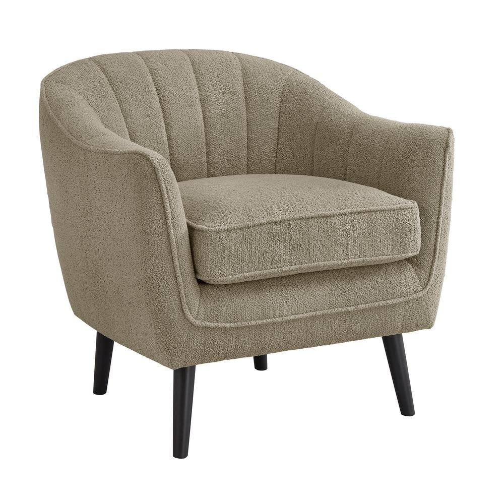 Taupe Mid-Century Modern Channel-Tufted Armchair with Removable Cushion Cover