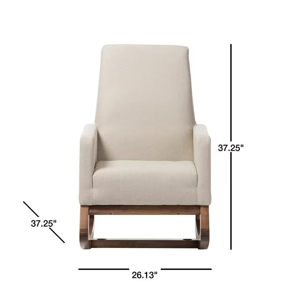 Yashiya Mid-Century Beige Fabric Upholstered Rocking Chair