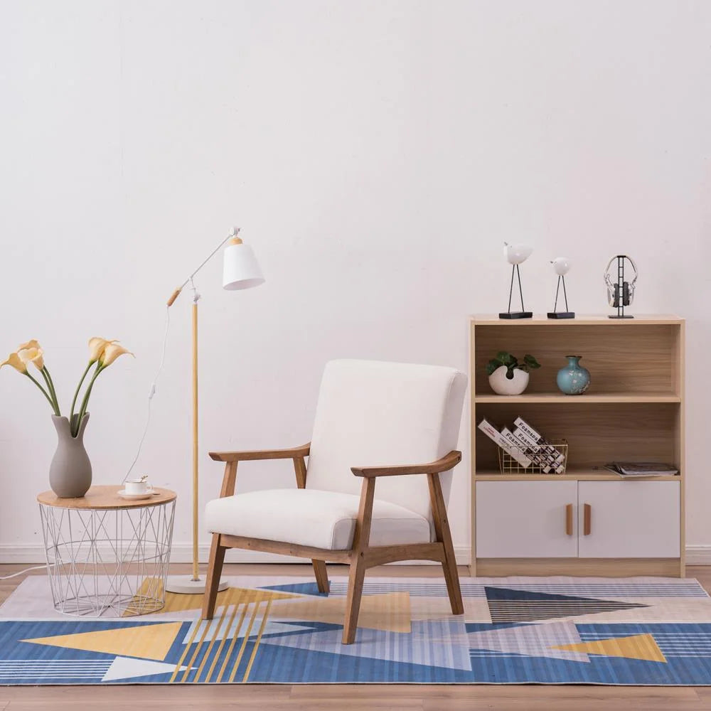 Mid-Century Modern Arm Chair with Solid Wood Frame, Linen Fabric Lounge Chair Club Chair,Beige