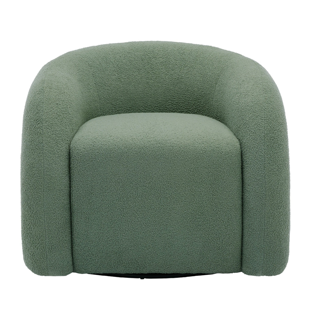 360° Swivel Accent Chair for Living Room, Boucle Barrel Armchair Single Sofa Chair Reading Chair, Sage Green