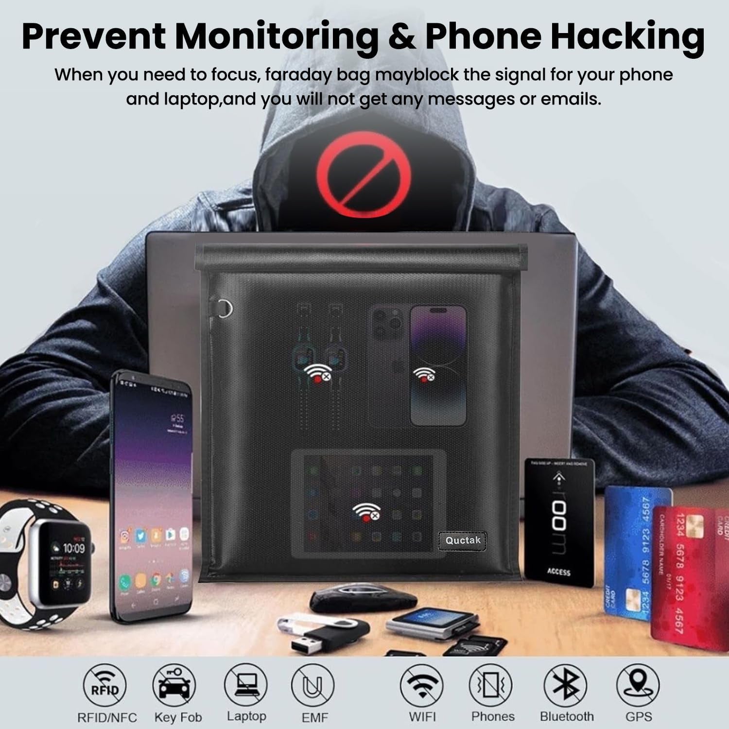 Faraday Bag, Signal Isolation Bag for Phones, Fireproof Shield Pouch, Prevents Hacking,Tracking,And Nfc/Wifi/Bluetooth for Tablets, Phones, Key Fobs (9.8"X11", Black)