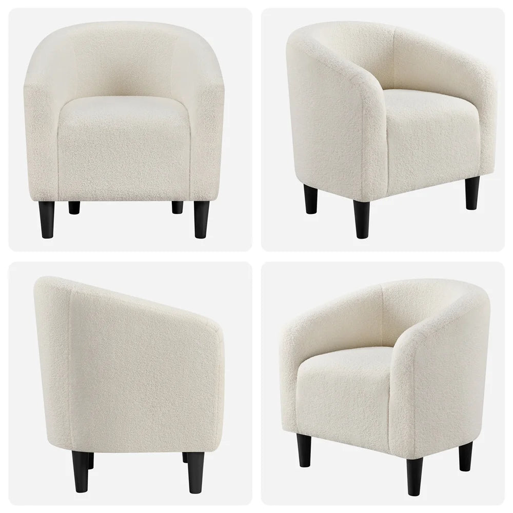 Upholstered Club Chair Accent Barrel Chair, Ivory