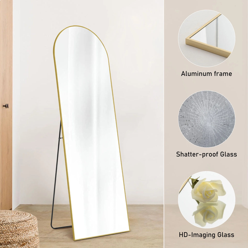 64"X21" Arched Full Length Mirror, Full Body Standing Mirror Floor Mirrors, Gold