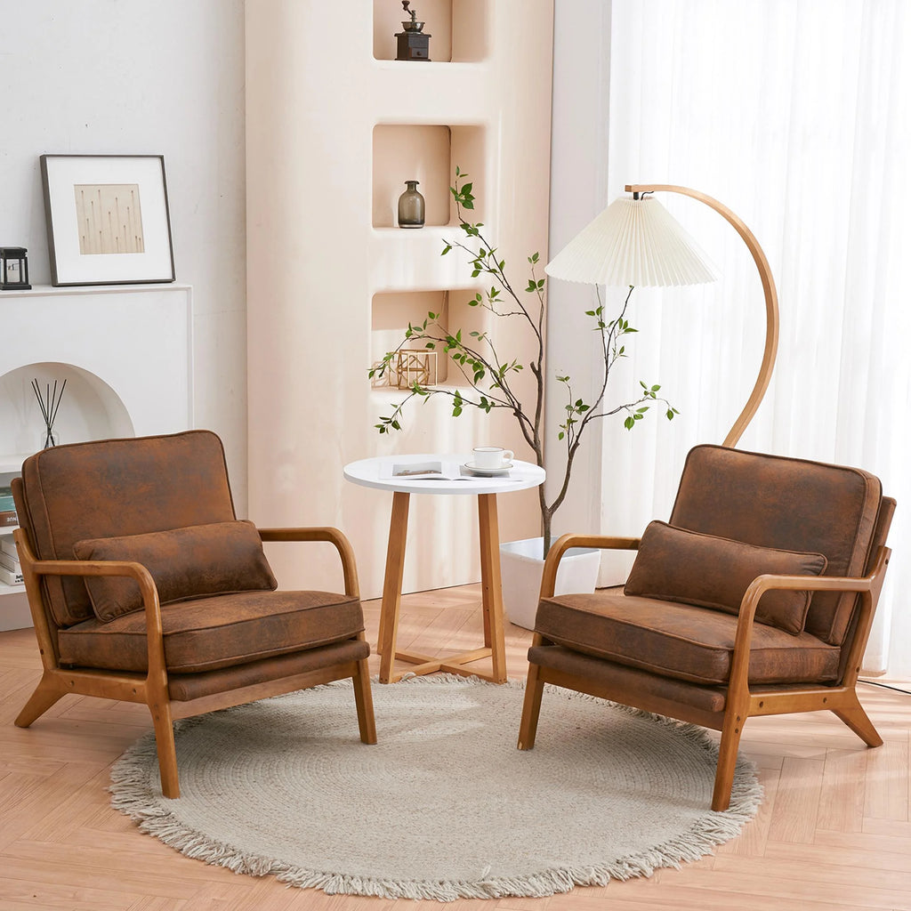 Modern Accent Chair, Armrest Upholstered Single Lounge Chair, Leisure Chair Reception Chair for Living Room, Bedroom, Reading Room, Brown