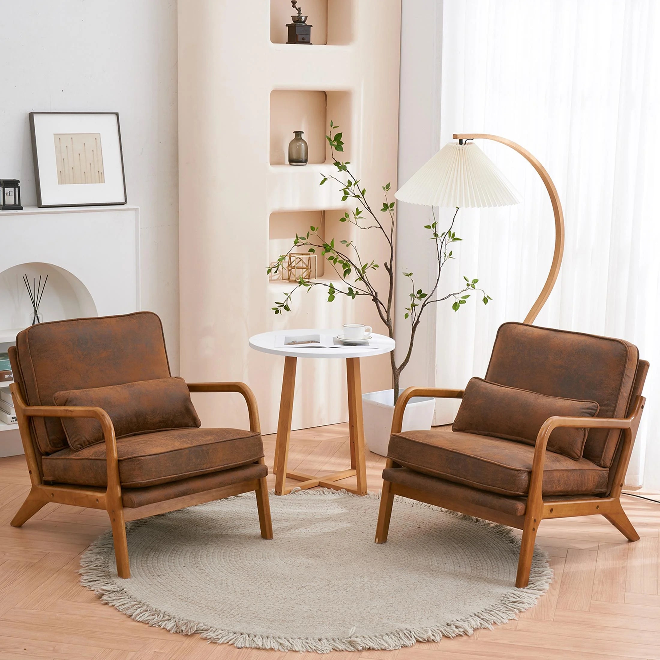 Modern Accent Chair, Armrest Upholstered Single Lounge Chair, Leisure Chair Reception Chair for Living Room, Bedroom, Reading Room, Brown