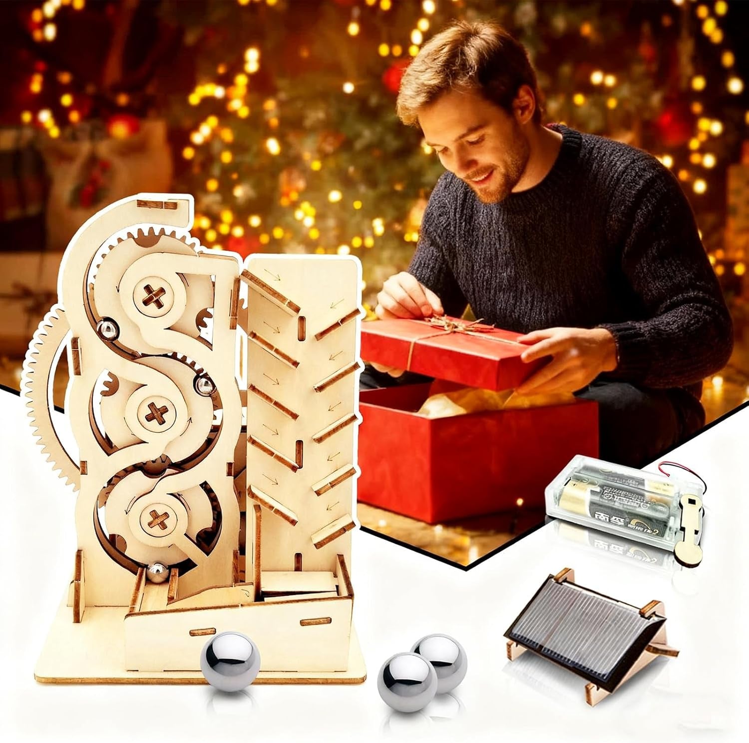 Solar 3D Wooden Puzzle Marble Run DIY Model Kit Craft Sets Wood Mechanical Toys Experiments Projects Birthday Gift for Adult Men Age 14+ Years Old