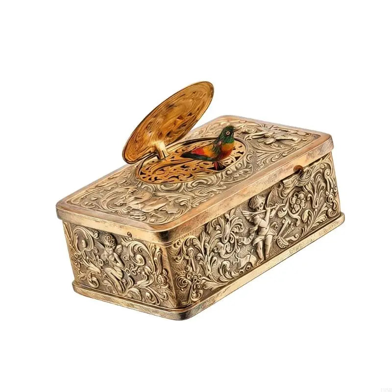 Angel Motifs Alloy Singing Bird Music Box Antique Mechanical Wind up Decoration