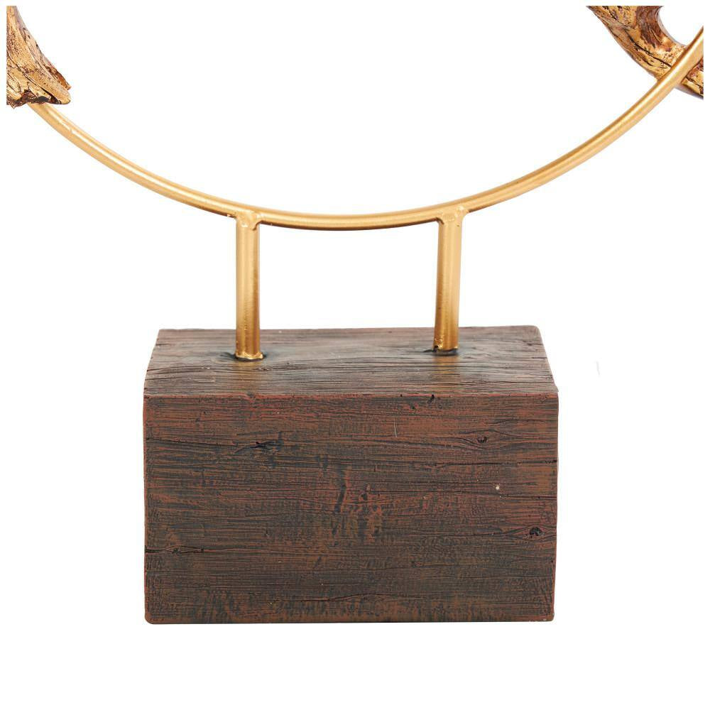 Gold Poly Stone Family on a Branch Bird Sculpture with Brown Block Base