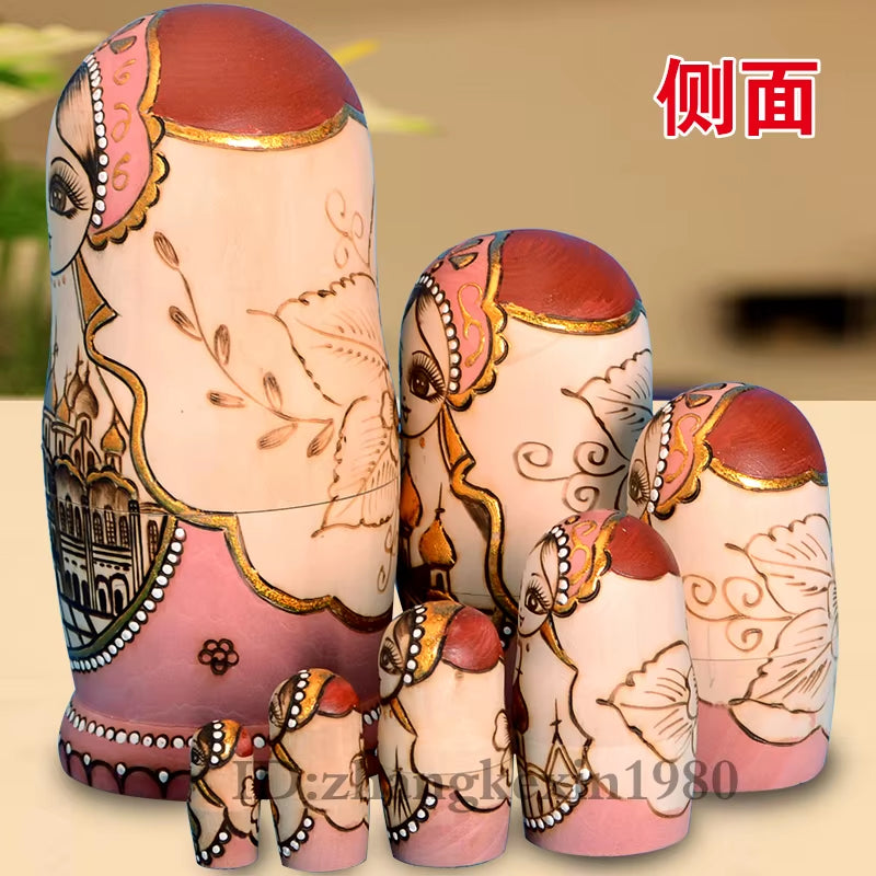 7 Layers Nesting Dolls Wood Painted Russian Doll Matryoshka Toy Home Decor Kid Gift