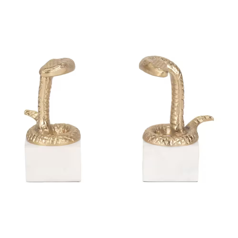 8 In. Gold Metal and Marble Novelty Snake Bookends (Set of 2)