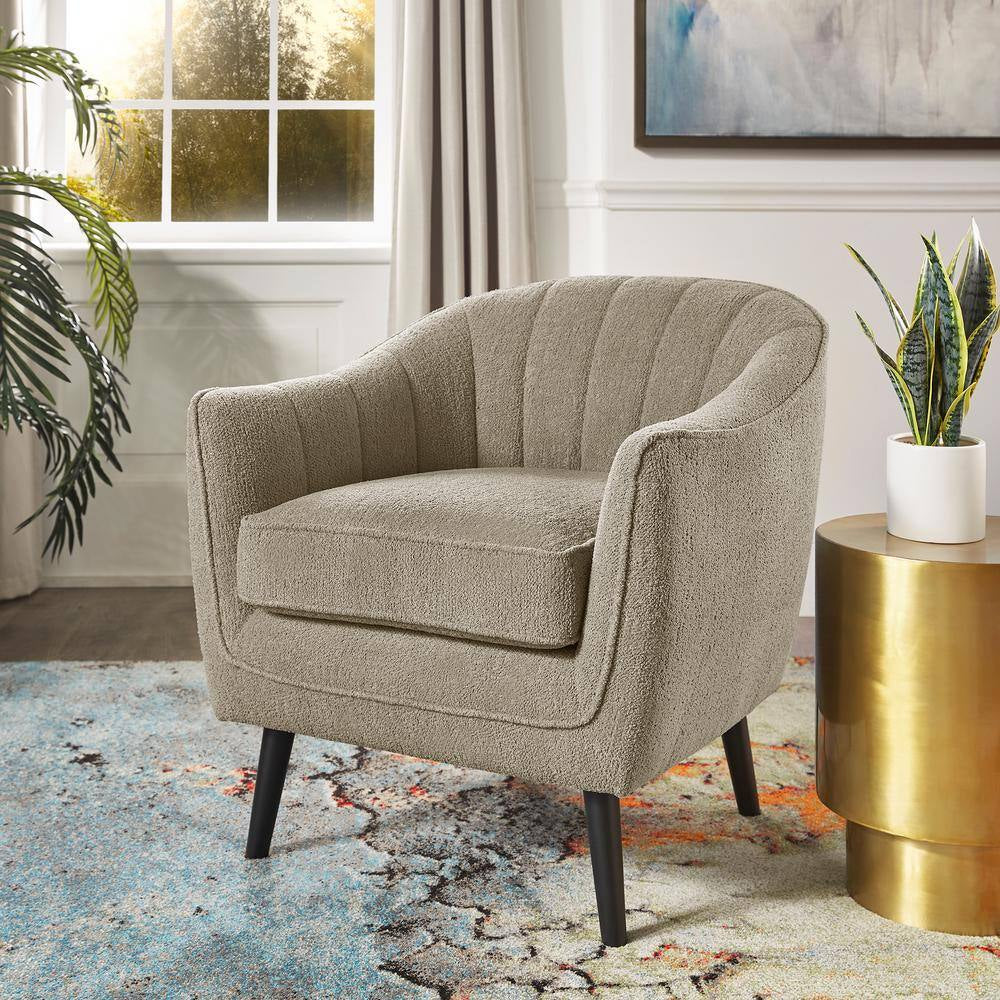 Taupe Mid-Century Modern Channel-Tufted Armchair with Removable Cushion Cover