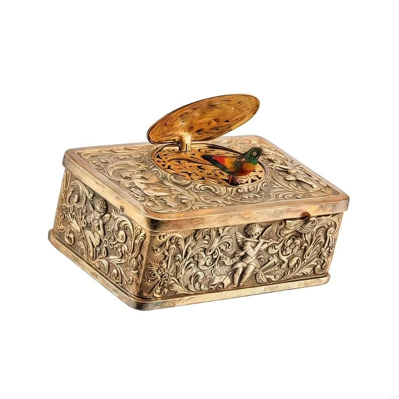 Angel Motifs Alloy Singing Bird Music Box Antique Mechanical Wind up Decoration