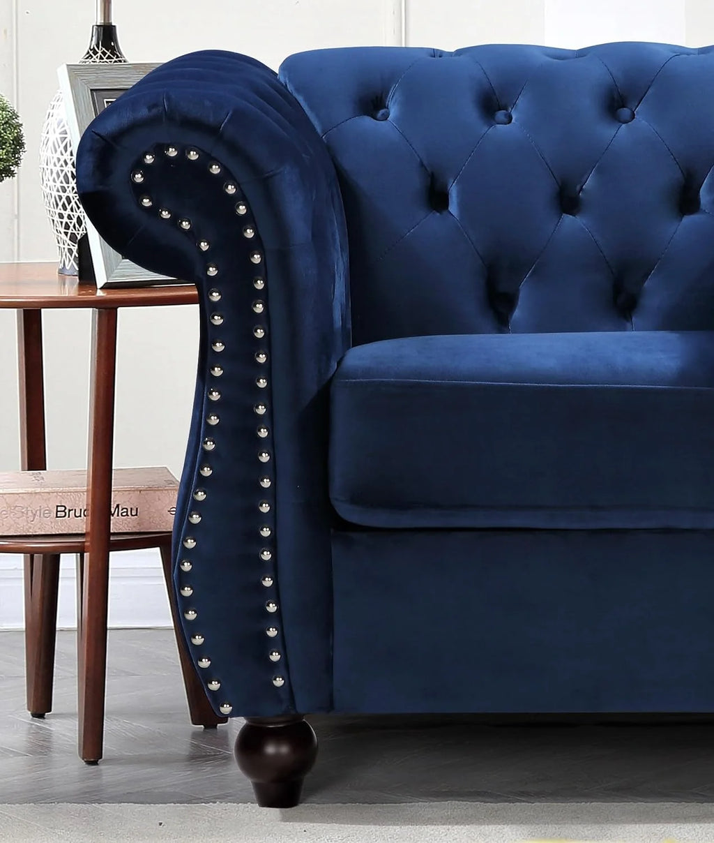 Chester 40.55 In. Wide Rolled Arm Velvet Modern Straight Living Room Chair, Dark Blue