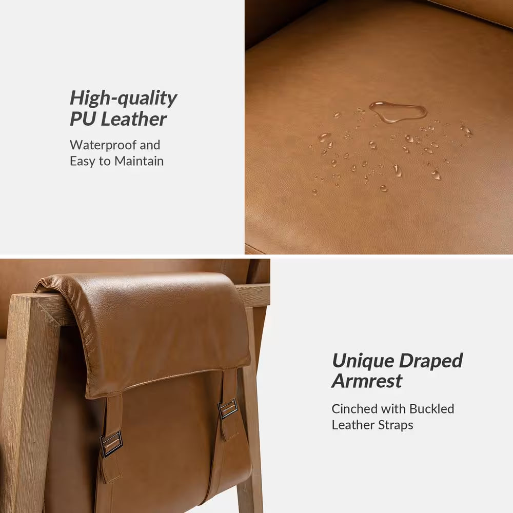 Marian Camel Comfort Faux Leather Armchair with Solid Wood Frame