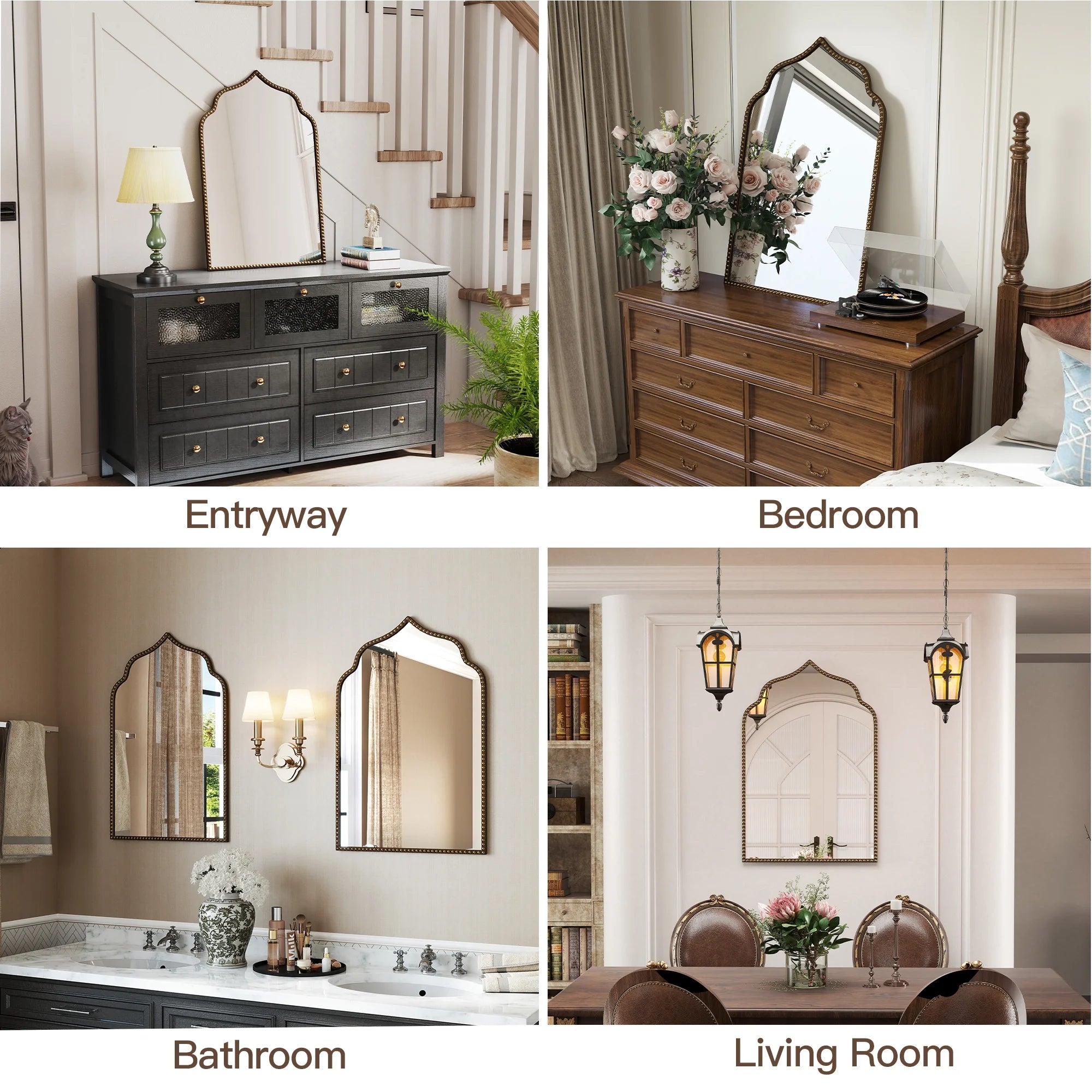 Arched Mirror for Wall, 20" X 30" Vintage Gold Mirror, Wall Mirror for Living Room, Bathroom, Bedroom, Entryway, Antique Bronze Mirror