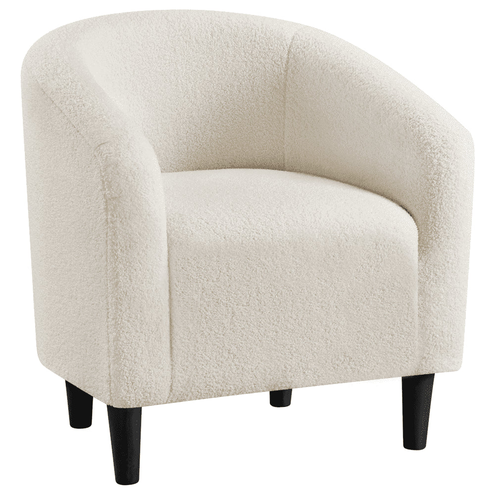 Upholstered Club Chair Accent Barrel Chair, Ivory