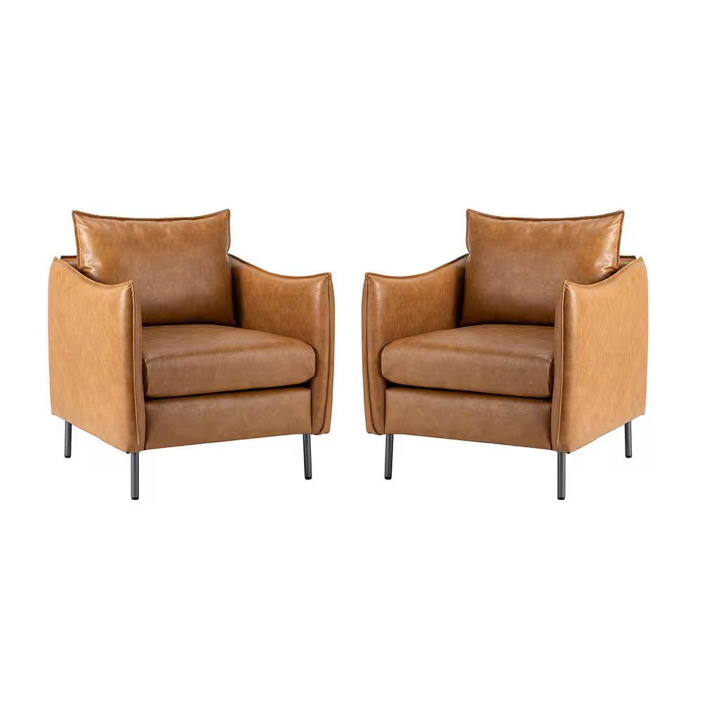 Hajo 30 In. Camel Faux Leather Arm Chair with Metal Legs (Set of 2)
