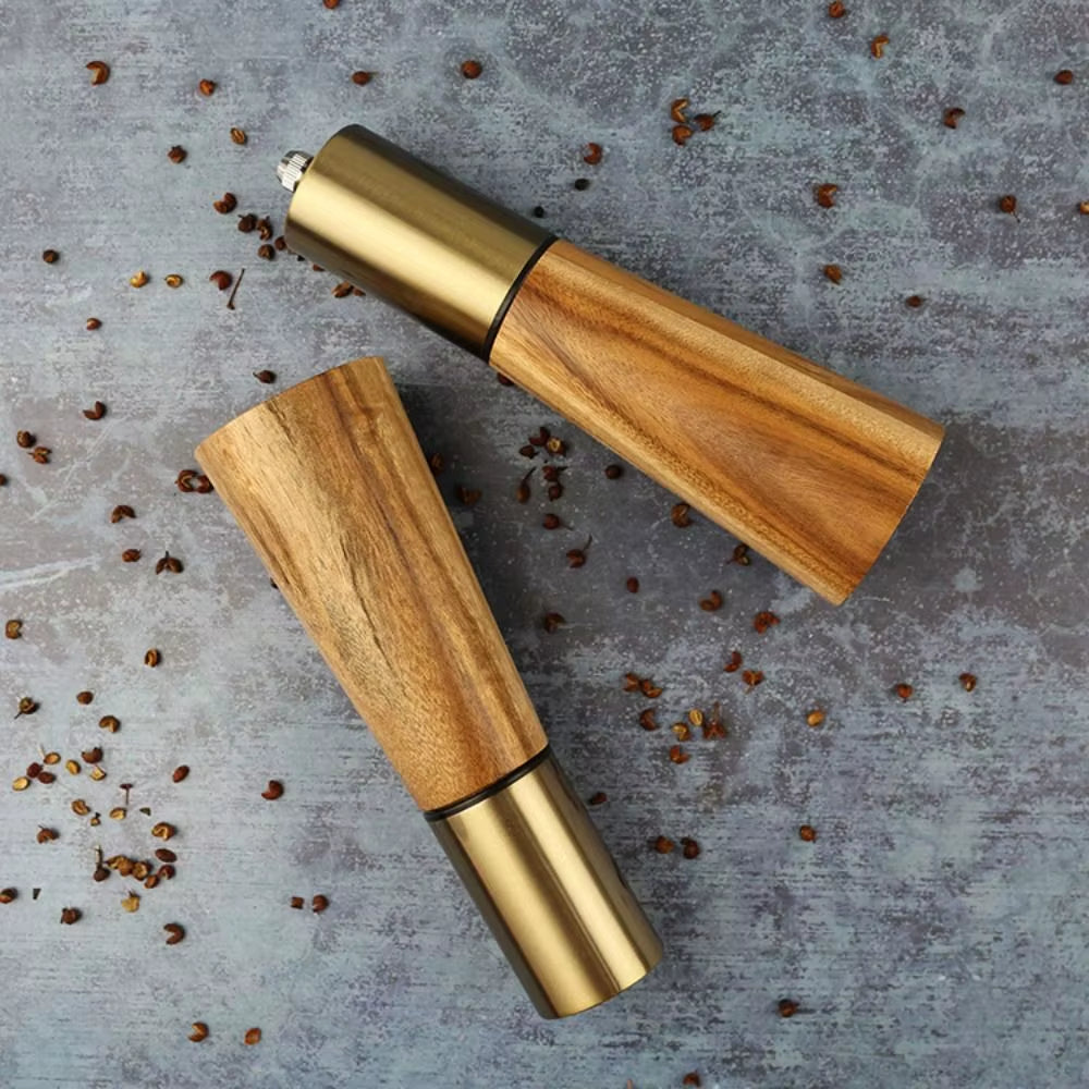 1/2Pcs Stainless Steel/Wood Pepper Mill Grinder Manual 7.1*2.4 Inch/7.28*2.4 Inch Gold Hand Grinder Seasoning Pot Cooking