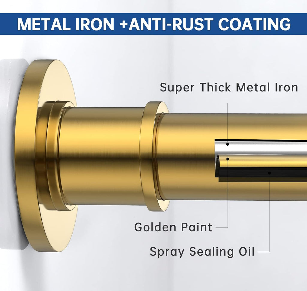 Industrial Shower Curtain Rod - Rustproof Non-Slip 43-72 Inches Tension Curtain Rod for Window or Bathroom, Sunglow Gold